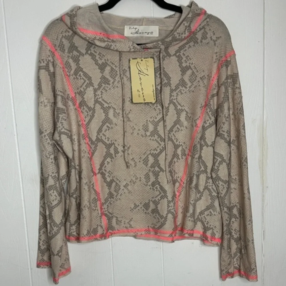 Vintage Havana Snake Print Hoodie - Gray and Pink